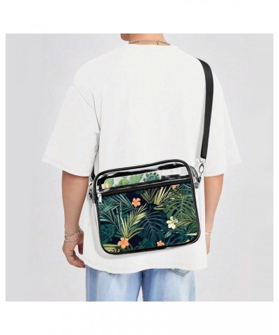 Tropical Plants Hibiscus Flowers Clear Crossbody Shoulder Purse Bag for Men Women, Stadium Clear Messenger Bag Style $12.74 C...