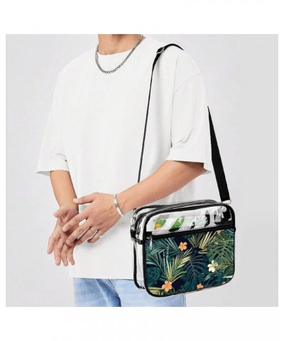 Tropical Plants Hibiscus Flowers Clear Crossbody Shoulder Purse Bag for Men Women, Stadium Clear Messenger Bag Style $12.74 C...