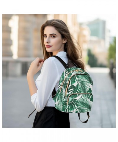 Mini Backpack for Women, Green Painting Palm Leaf Travel Backpack Purse for Ladies, Small Bookbag Daypack Shoulder Bag S Mult...