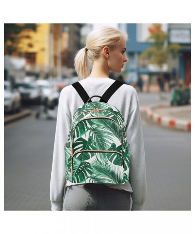 Mini Backpack for Women, Green Painting Palm Leaf Travel Backpack Purse for Ladies, Small Bookbag Daypack Shoulder Bag S Mult...