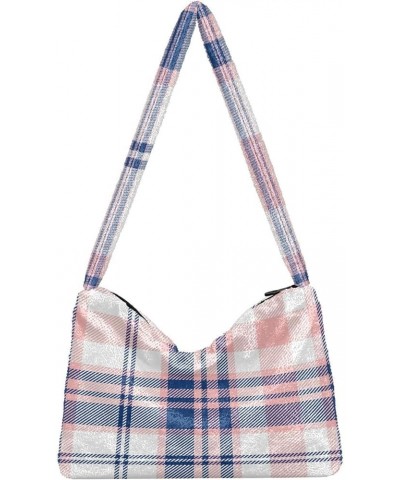 Colorful Plaid Stripe Womens Shoulder Purse, Fuzzy Tote Women Purse Hobo Handbags Tartan Plaid Repeat Texture $11.75 Totes