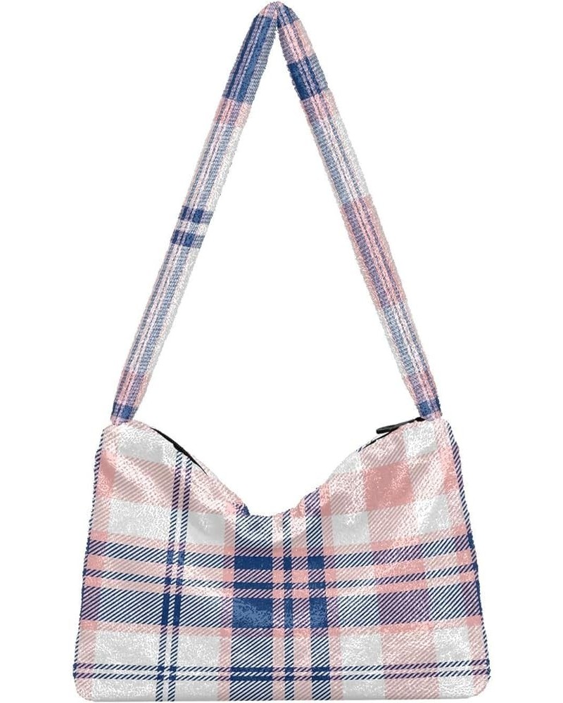 Colorful Plaid Stripe Womens Shoulder Purse, Fuzzy Tote Women Purse Hobo Handbags Tartan Plaid Repeat Texture $11.75 Totes