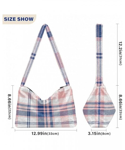 Colorful Plaid Stripe Womens Shoulder Purse, Fuzzy Tote Women Purse Hobo Handbags Tartan Plaid Repeat Texture $11.75 Totes