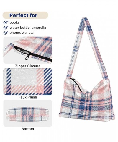 Colorful Plaid Stripe Womens Shoulder Purse, Fuzzy Tote Women Purse Hobo Handbags Tartan Plaid Repeat Texture $11.75 Totes