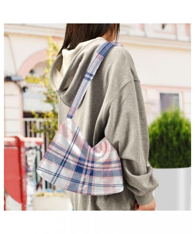 Colorful Plaid Stripe Womens Shoulder Purse, Fuzzy Tote Women Purse Hobo Handbags Tartan Plaid Repeat Texture $11.75 Totes