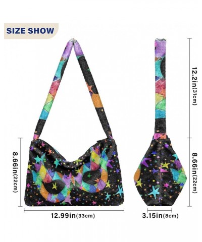 Mardi Gras Women Boho Handbag Cool Masquerade Star Underarm Bag Tote Bag Shoulder Bag Crossbody Bag Fluffy Cell Phone Purse L...