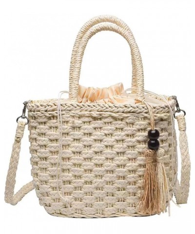 Woven Beach Bag Straw Bag Beach Tote Handmade Weaving Shoulder Bag Tassel Bag Handbag Crossbody Bag Beige $16.23 Handbags