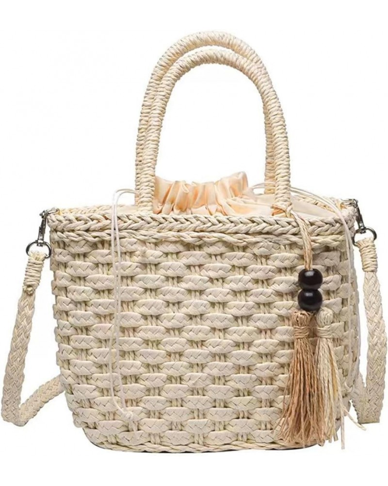 Woven Beach Bag Straw Bag Beach Tote Handmade Weaving Shoulder Bag Tassel Bag Handbag Crossbody Bag Beige $16.23 Handbags