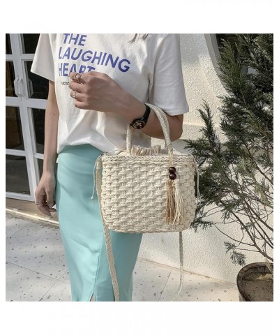 Woven Beach Bag Straw Bag Beach Tote Handmade Weaving Shoulder Bag Tassel Bag Handbag Crossbody Bag Beige $16.23 Handbags