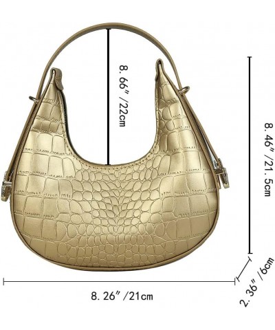 Women's Fashionable Crescent Hobo Bag Metallic Clutch Purse Crocodile Hobo Handbag Shoulder Purse Black One Size Gold Pu Leat...