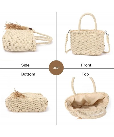 Woven Beach Bag Straw Bag Beach Tote Handmade Weaving Shoulder Bag Tassel Bag Handbag Crossbody Bag Beige $16.23 Handbags