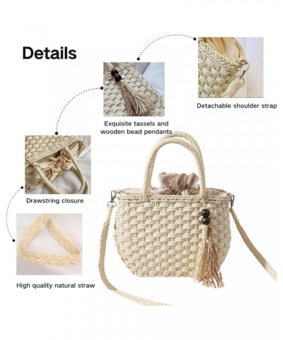 Woven Beach Bag Straw Bag Beach Tote Handmade Weaving Shoulder Bag Tassel Bag Handbag Crossbody Bag Beige $16.23 Handbags