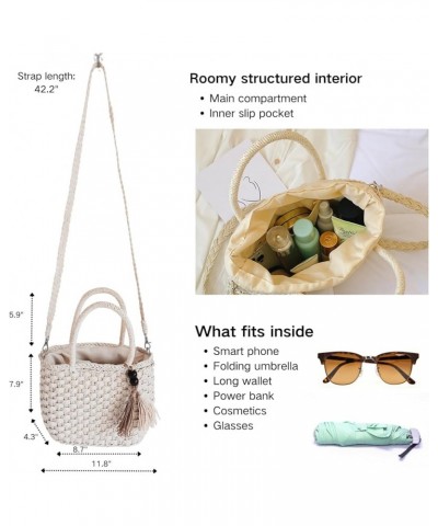 Woven Beach Bag Straw Bag Beach Tote Handmade Weaving Shoulder Bag Tassel Bag Handbag Crossbody Bag Beige $16.23 Handbags