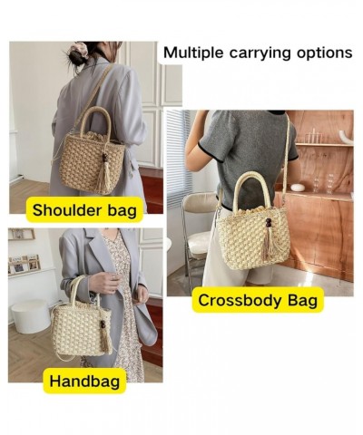 Woven Beach Bag Straw Bag Beach Tote Handmade Weaving Shoulder Bag Tassel Bag Handbag Crossbody Bag Beige $16.23 Handbags