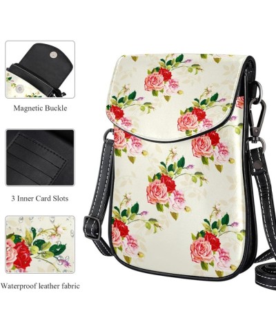 Diagonal Leather Phone Wallet - Stylish and Functional Phone Holder - Premium Quality iPhone Bag Floral Rose Pattern Multicol...