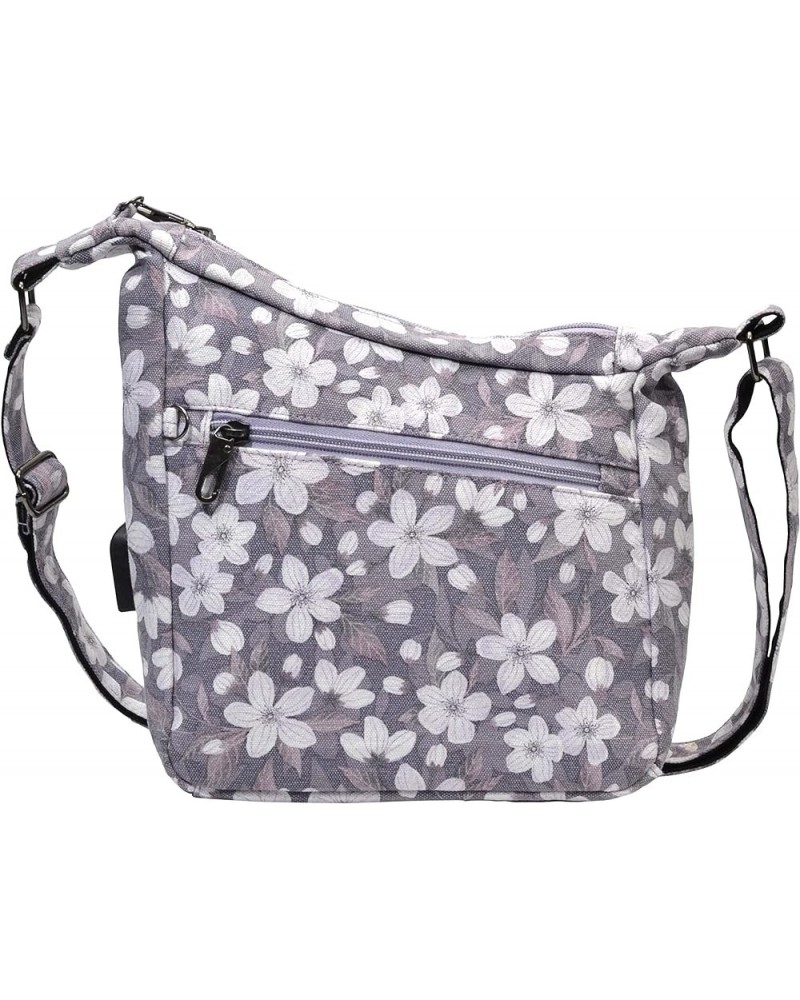 Crossbody Anti-theft Bag Adjustable Strap USB Charging Port Lilac in Bloom $28.11 Crossbody Bags