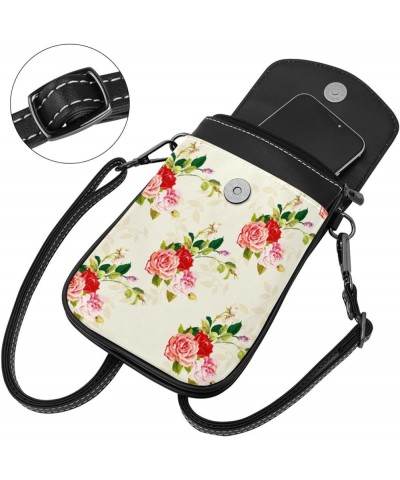 Diagonal Leather Phone Wallet - Stylish and Functional Phone Holder - Premium Quality iPhone Bag Floral Rose Pattern Multicol...