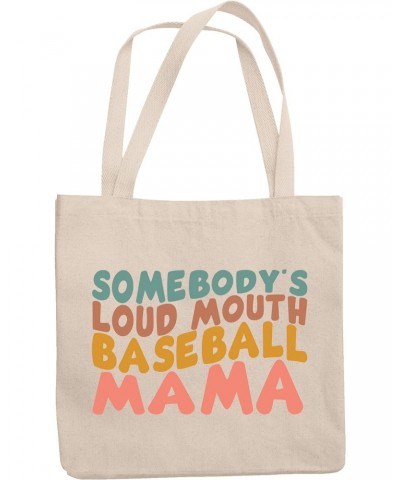 Funny Somebody's Loud Mouth Baseball Mama, Groovy Retro Wavy Text Merch Gift, 12oz Canvas Tote Bag $12.96 Totes