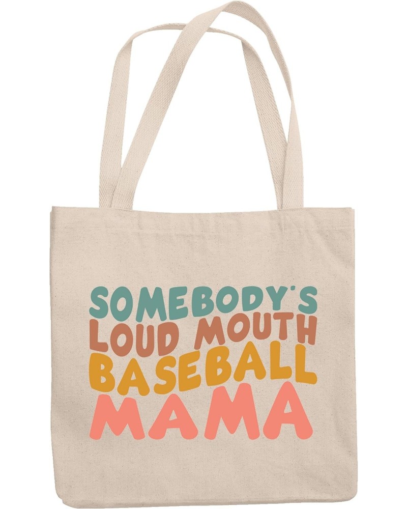 Funny Somebody's Loud Mouth Baseball Mama, Groovy Retro Wavy Text Merch Gift, 12oz Canvas Tote Bag $12.96 Totes