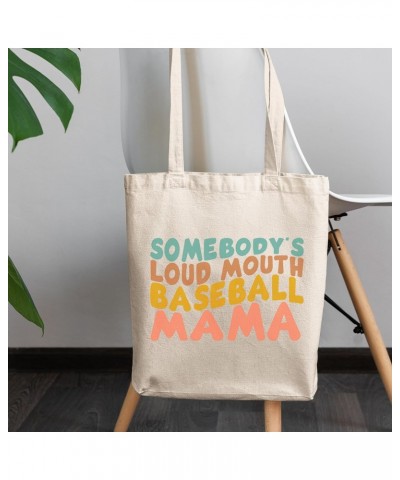 Funny Somebody's Loud Mouth Baseball Mama, Groovy Retro Wavy Text Merch Gift, 12oz Canvas Tote Bag $12.96 Totes