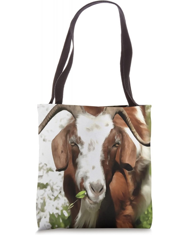 Whimsical Artistic Portrait Of A Goat Grazing Tote Bag $13.15 Totes