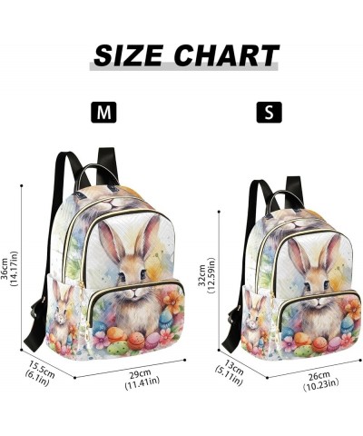 Quilted Backpack Purse Easter Bunny and Eggs Watercolor Small Backpack Travel Backpack with Luggage Strap Easter Bunny and Eg...