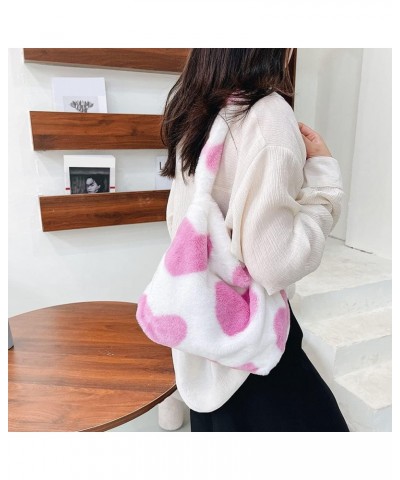 Plush Underarm Bag,Ladies Fluffy Shoulder Bag Women Furry Plush Handbag Messenger Bag,Flower Print Clutch Bag for Autumn $9.5...