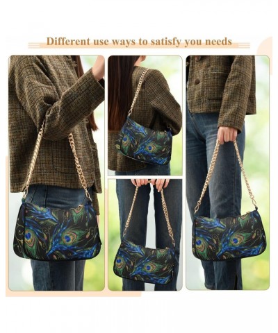 Small Chain Shoulder Bag for Women Blue Peacock Feathers Flying Butterflies Tropical Birds Hobo Handbags Tote Clutch Bag Ladi...