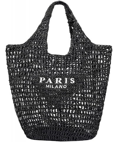 Straw Mesh Tote Bag Beach Women Large Travel Paris Shoulder Handbags Woven Hollow Fishnet Shape Soft Black $17.38 Totes