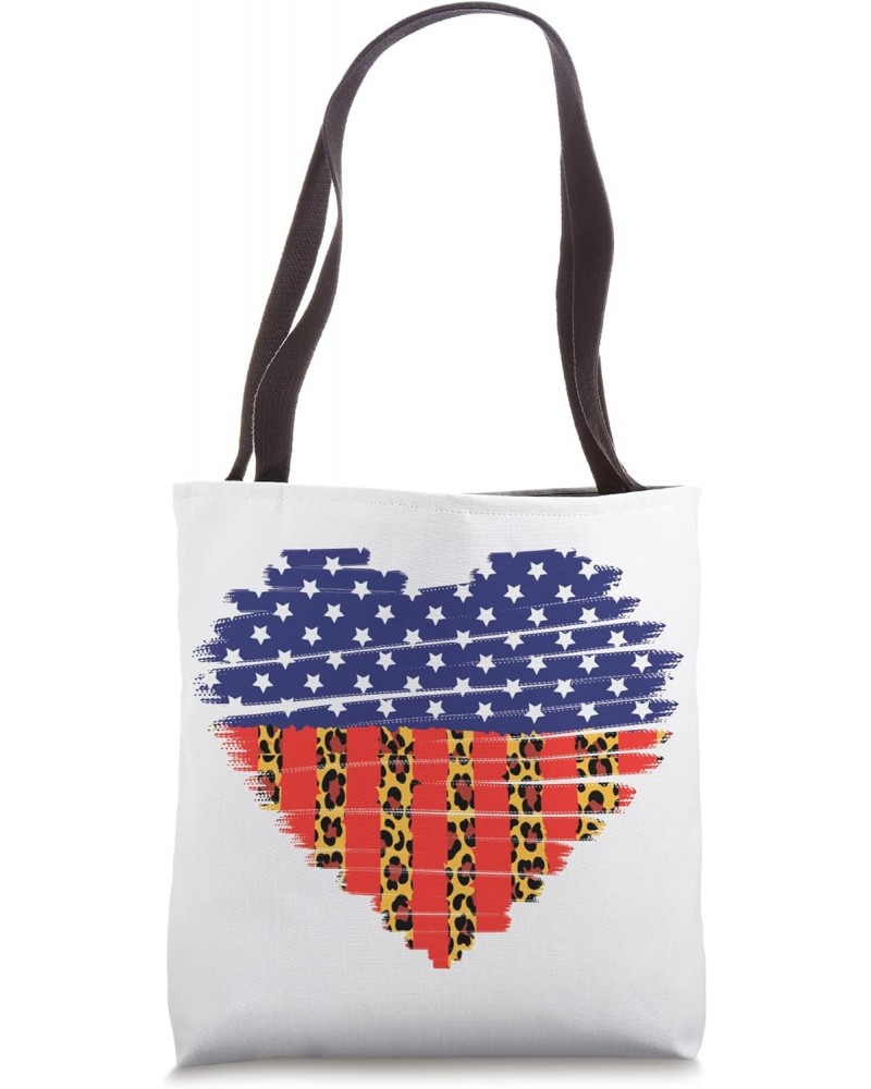 American Flag Heart 4th Of July Leopard Print Tote Bag $12.60 Totes