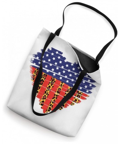 American Flag Heart 4th Of July Leopard Print Tote Bag $12.60 Totes