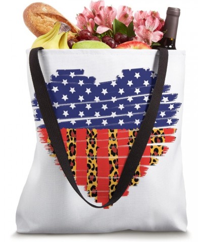 American Flag Heart 4th Of July Leopard Print Tote Bag $12.60 Totes