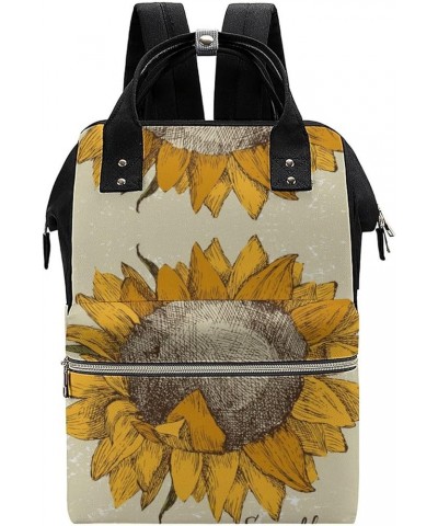 Floral Pattern with Flowers Backpack Work Business, Travel Rucksack Daypack for Adults Women, Handbag,Black Hand Drawn Sunflo...