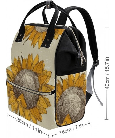 Floral Pattern with Flowers Backpack Work Business, Travel Rucksack Daypack for Adults Women, Handbag,Black Hand Drawn Sunflo...