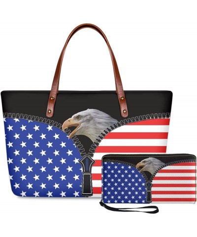 Handbags for Women Large Capacity Crossbody Totes with Wallet Clutch 2pcs Set Bald Eagle American Flag $24.98 Shoulder Bags