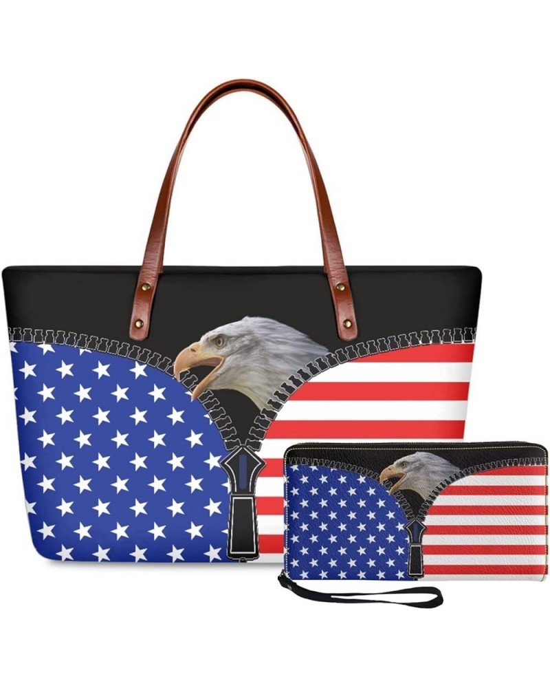 Handbags for Women Large Capacity Crossbody Totes with Wallet Clutch 2pcs Set Bald Eagle American Flag $24.98 Shoulder Bags