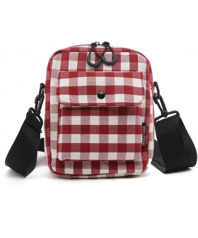 Ladies plaid bag, canvas crossbody bag, student shoulder bag-red $12.47 Shoulder Bags