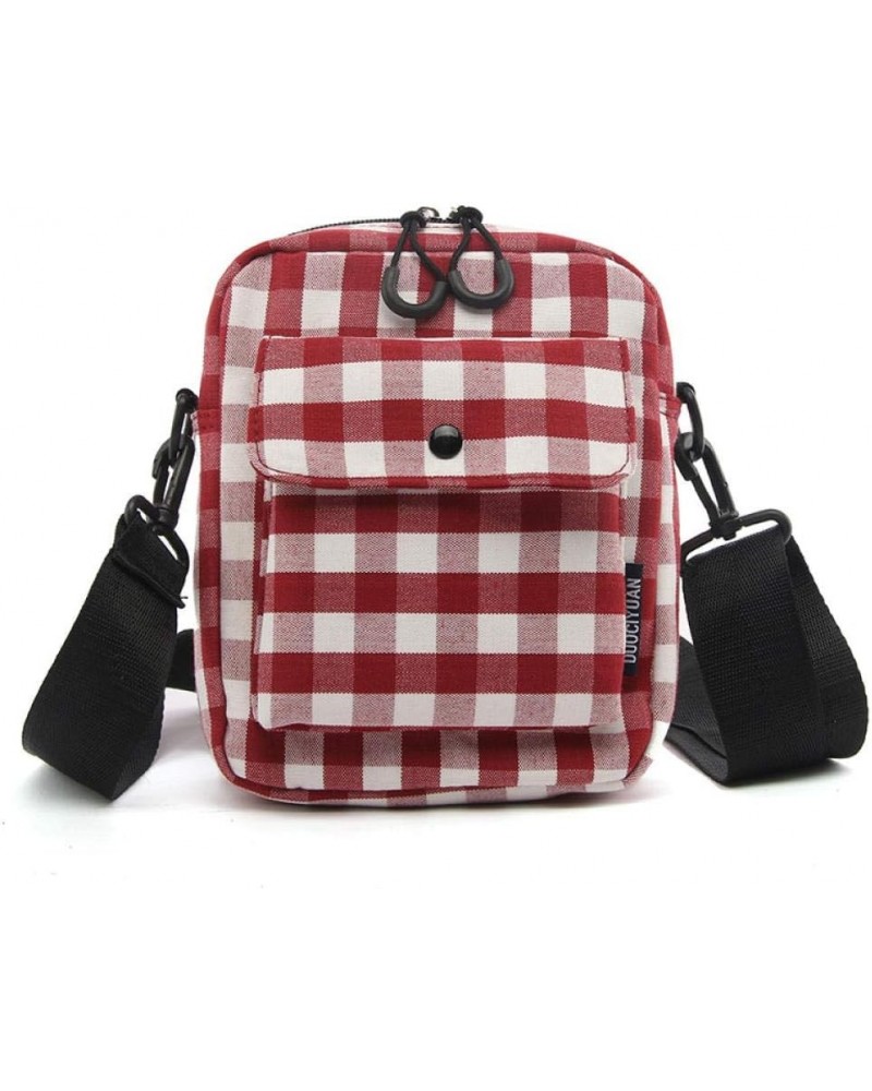 Ladies plaid bag, canvas crossbody bag, student shoulder bag-red $12.47 Shoulder Bags