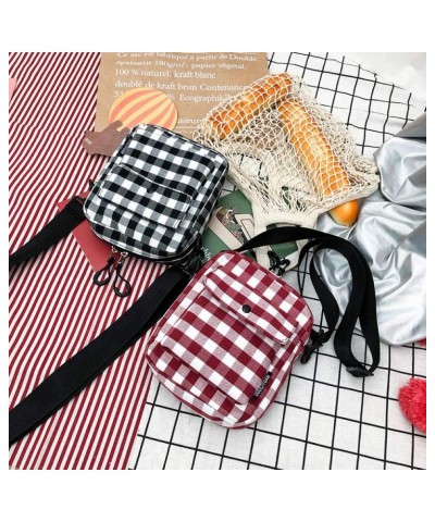 Ladies plaid bag, canvas crossbody bag, student shoulder bag-red $12.47 Shoulder Bags