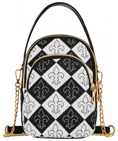 Mardi Gras Cell Phone Purse Fleur De Lis Black White Checker Crossbody Handbag Durable Shoulder Bag Sturdy Travel Pouch Compa...