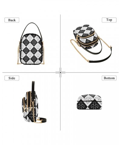 Mardi Gras Cell Phone Purse Fleur De Lis Black White Checker Crossbody Handbag Durable Shoulder Bag Sturdy Travel Pouch Compa...