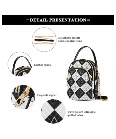 Mardi Gras Cell Phone Purse Fleur De Lis Black White Checker Crossbody Handbag Durable Shoulder Bag Sturdy Travel Pouch Compa...