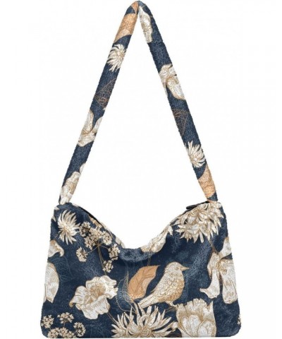 Plush Underarm Bag, (Vintage Bird Floral) Fluffy Shoulder Bag Women Ladies Tote Bag, Cute Furry Purse, Small Handbag Bag for ...