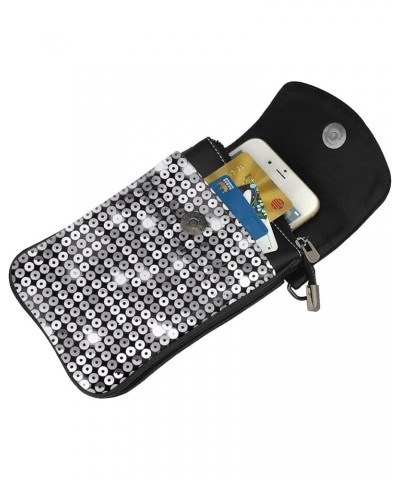 women Small Cell Phone Purse Silver Sequin Sparkle Pattern pattern : Multifunction,Soft, durable,Convenient for daily use and...