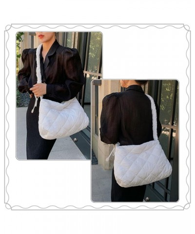 Women Large Puffy Tote Bag Quilted Down Cotton Padding Shoulder Bag Winter Warm Lightweight Handbag with Zip Style 6-white $1...