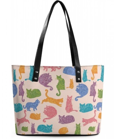 Colorful Cats Tote Bags Large Leather Purses Leather Tote Bag Tote Bag in Bag $19.75 Totes