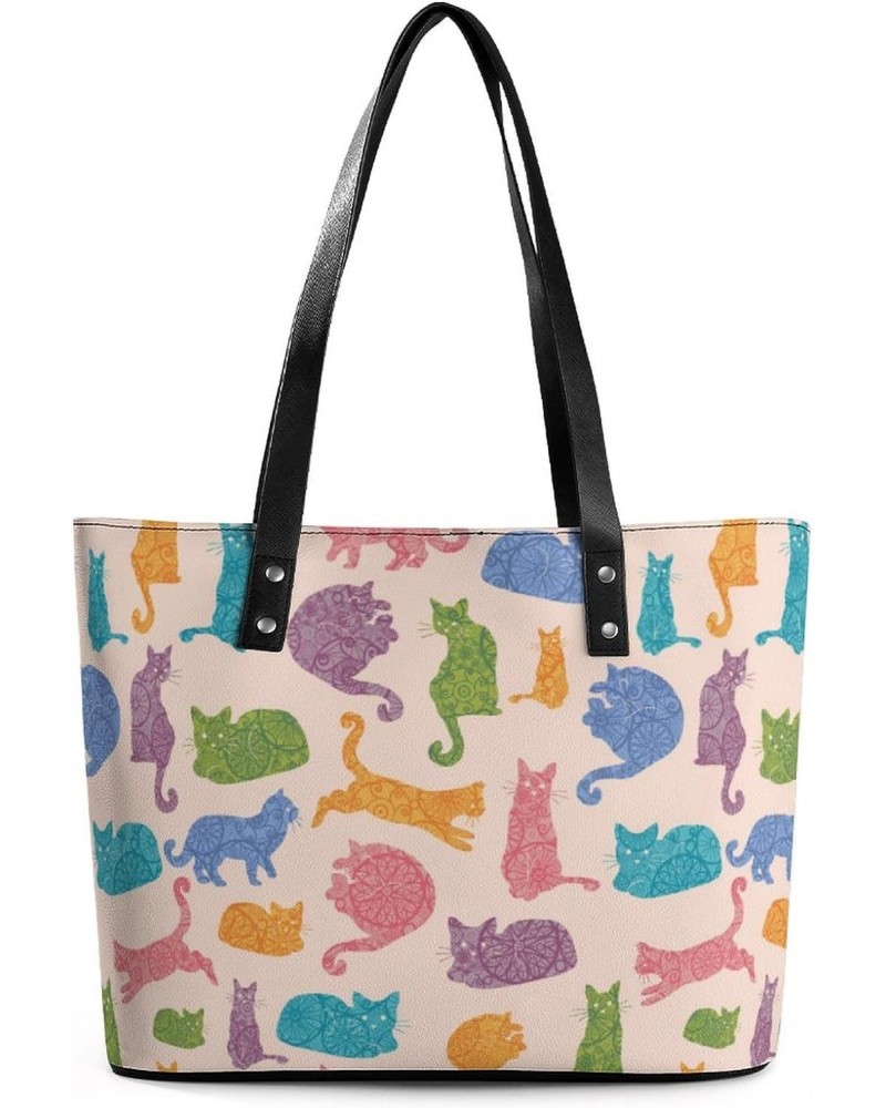 Colorful Cats Tote Bags Large Leather Purses Leather Tote Bag Tote Bag in Bag $19.75 Totes