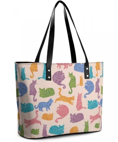 Colorful Cats Tote Bags Large Leather Purses Leather Tote Bag Tote Bag in Bag $19.75 Totes