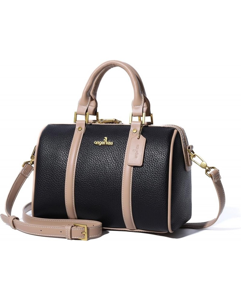 Women Satchel Purses and Handbags Vegan Leather Boston Barrel Bag Top Handle Shoulder Purse with Crossbody Strap Black $31.54...