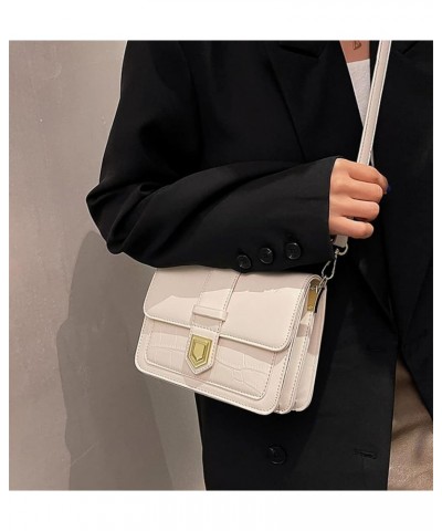 Everyday Casual Flap Top Crossbody Bags for Women Simple Fashion Retro Crocodile Pattern Shoulder Bag Work Bag White $15.51 S...